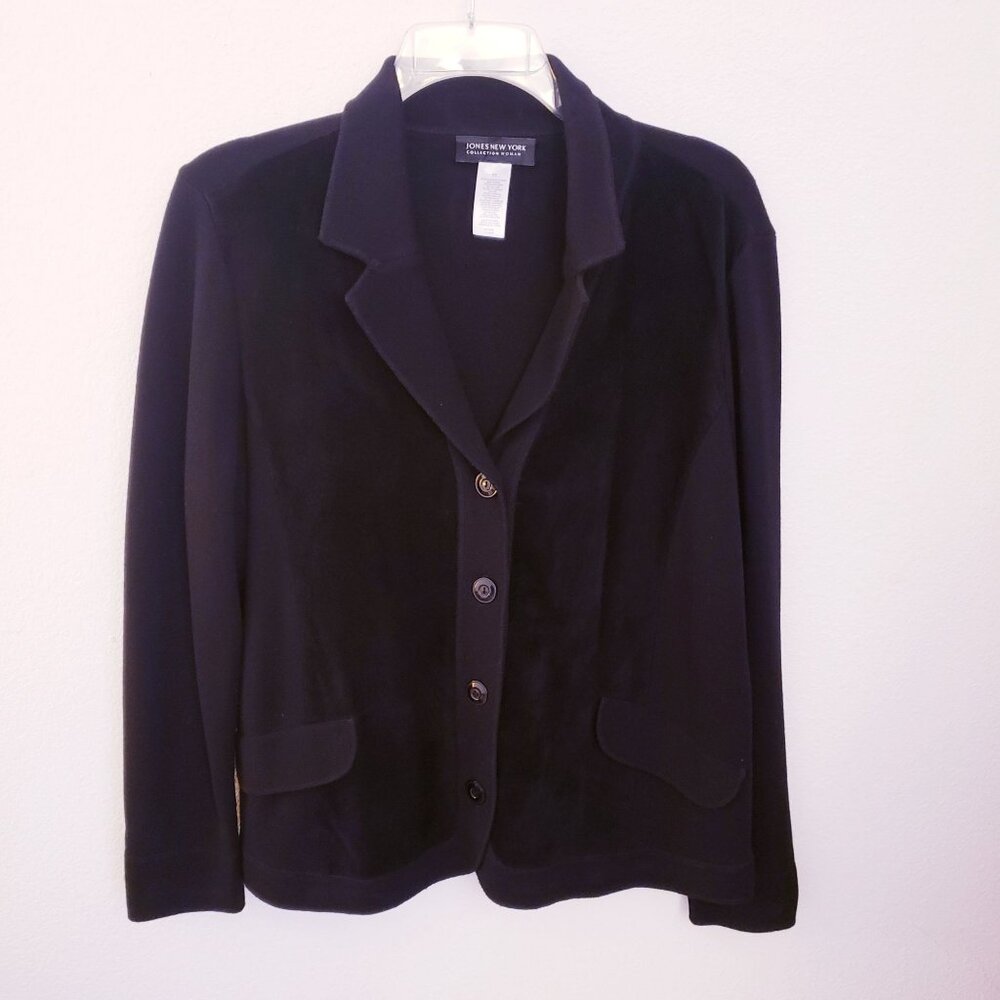 Jones New York Genuine Black Suede Long Sleeve Sweater Blazer Size 0X EUC